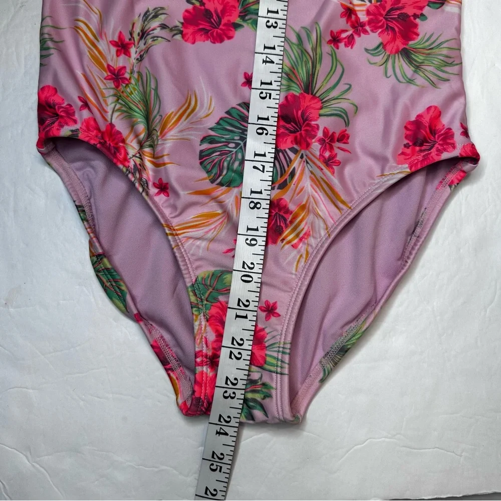 Art Class Pink Floral Girl’s Onepiece Swimsuit Rashguard Long Sleeve Size 10-12
